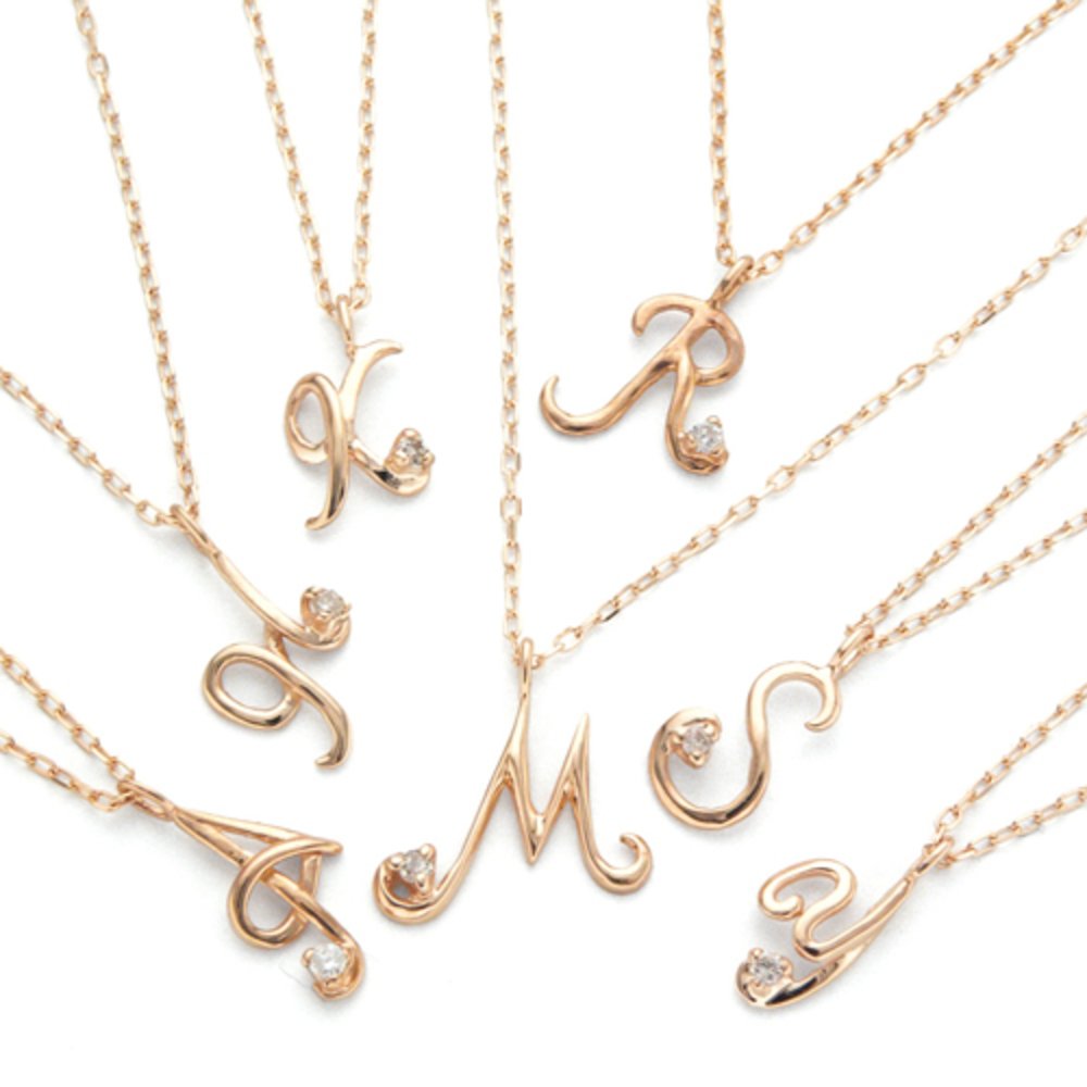 K10 PG/YG/WG イニシャル カラーストーン 誕生石 ネックレス