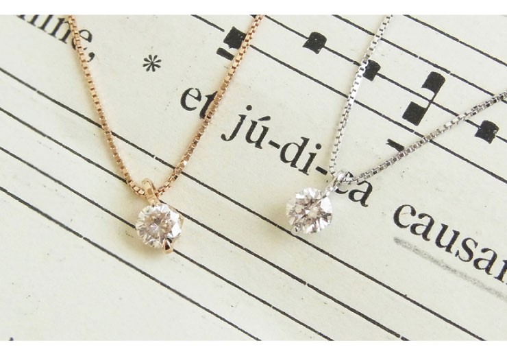 K10 WG/PG 一粒ダイヤモンネックレス