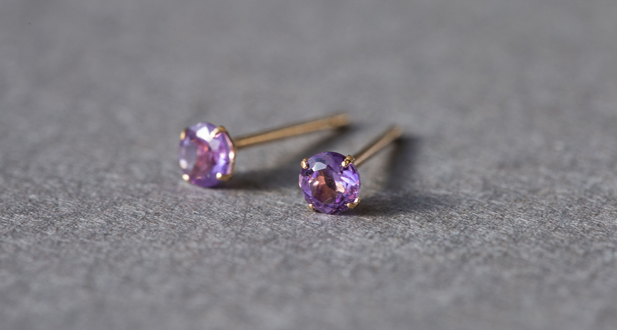 K18 PG アメジストピアス 一粒 両耳 2月誕生石
