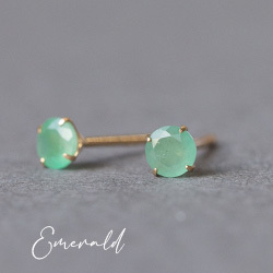 K18 PG エメラルドピアス 一粒 両耳 5月誕生石