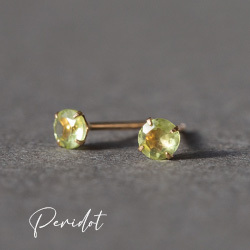 K18 PG ペリドットピアス 一粒 両耳 8月誕生石