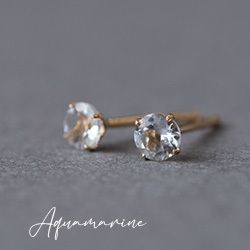 K18 PG アクアマリンピアス 一粒 両耳 3月誕生石