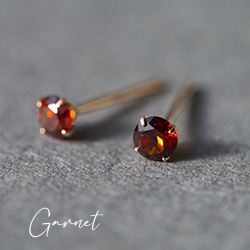 K18 PG ガーネットピアス 一粒 両耳 1月誕生石