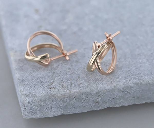 K10 YG/PG 2連 クロス フープ ピアス