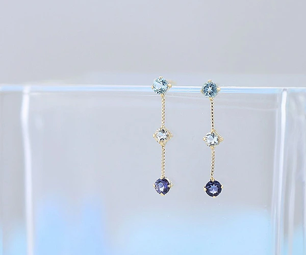 アクアマリン ブルートパーズ アイオライト ピアス