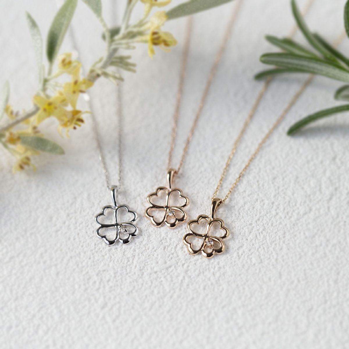 K10 PG YG WG ダイヤモンド クローバー ネックレス