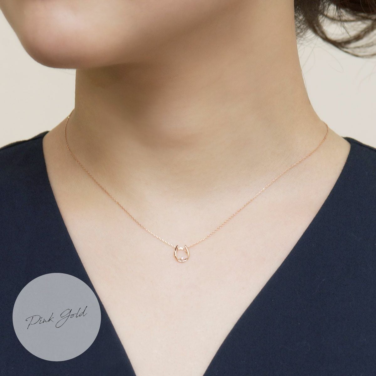 K10 PG WG YG 馬蹄 ホースシュー ダイヤモンド ネックレス | IKEDA