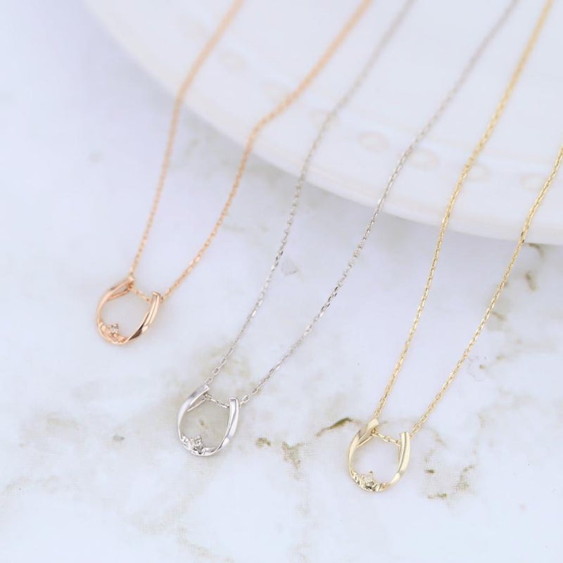 K10 PG WG YG 馬蹄 ホースシュー ダイヤモンド ネックレス