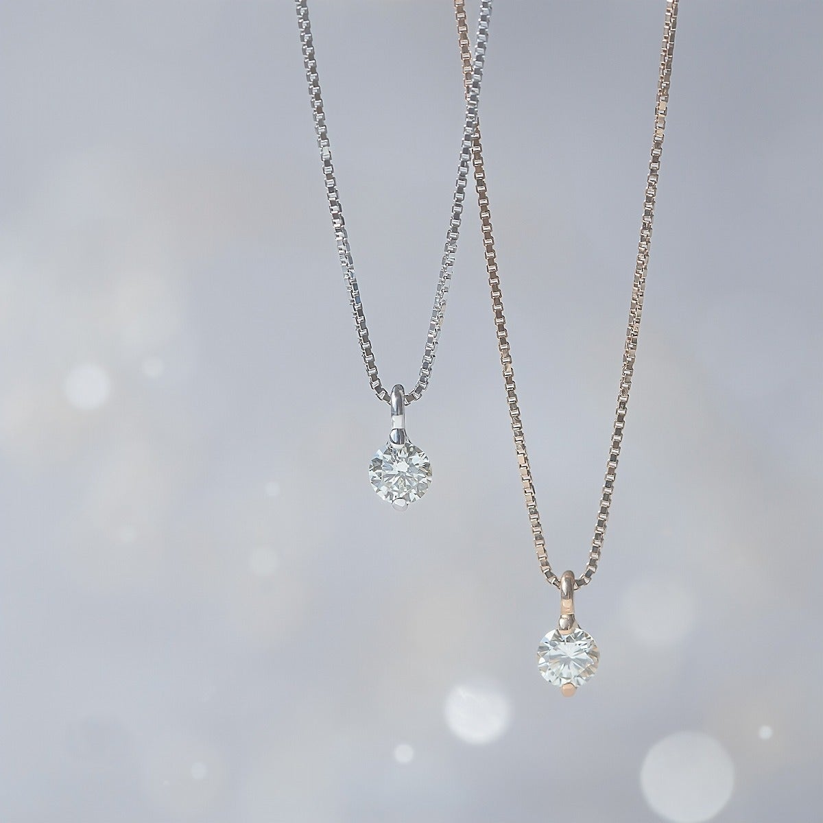 【鑑定書付】K10 PG/WG 一粒 ダイヤモンド ネックレス