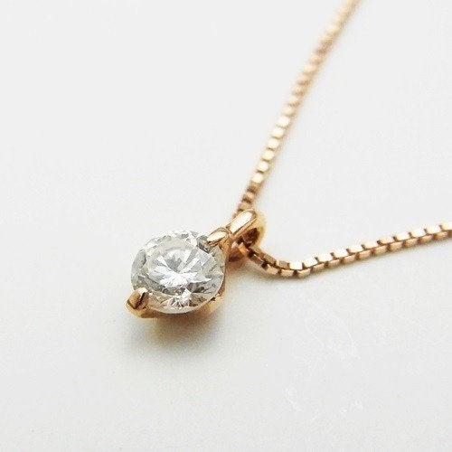 鑑【鑑定書付】K10 PG/WG 一粒 ダイヤモンド ネックレス