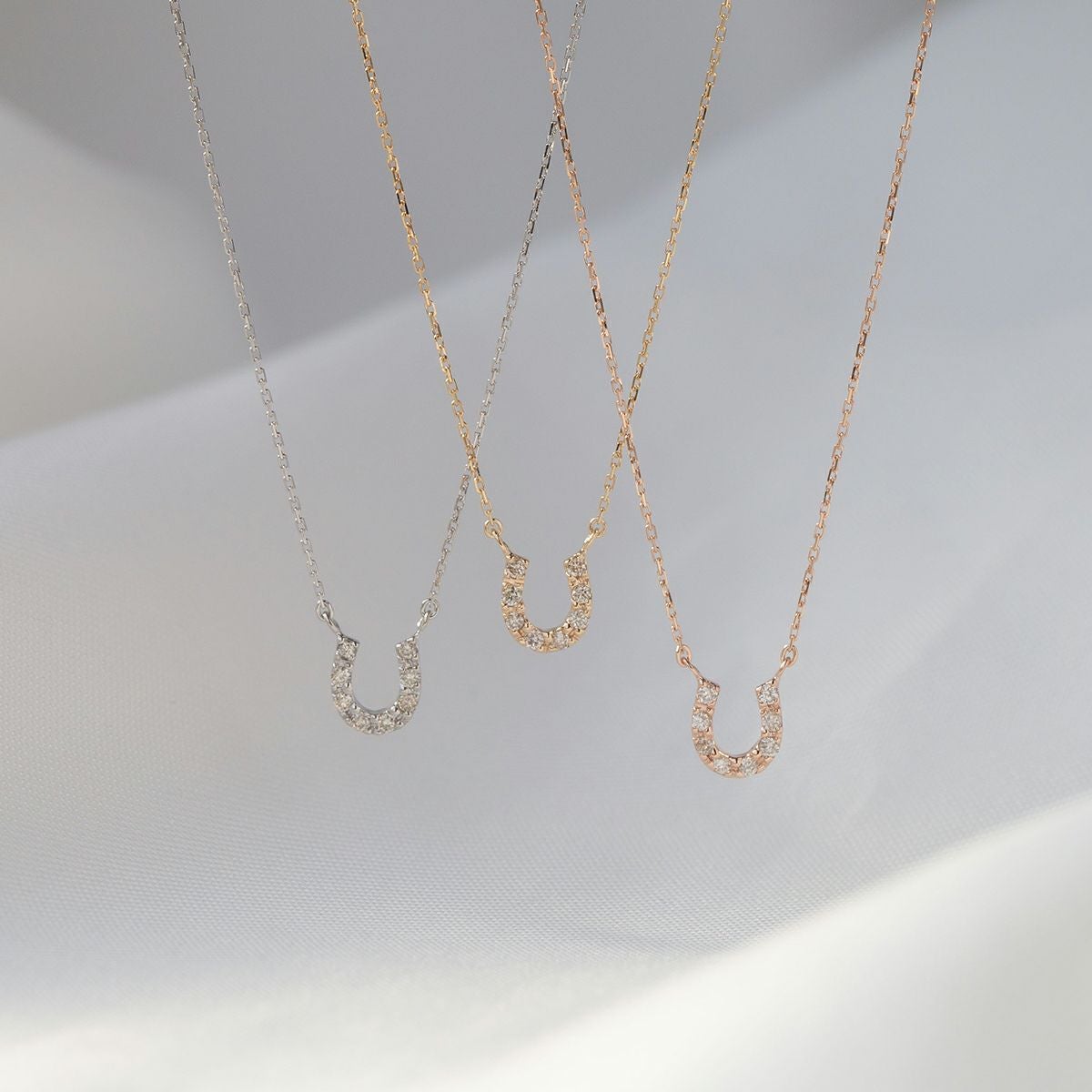 K10 PG YG WG 馬蹄 ホースシュー ダイヤモンド ネックレス | IKEDA