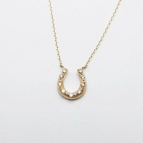 K10 YG ホースシュー 馬蹄 ダイヤモンド ネックレス