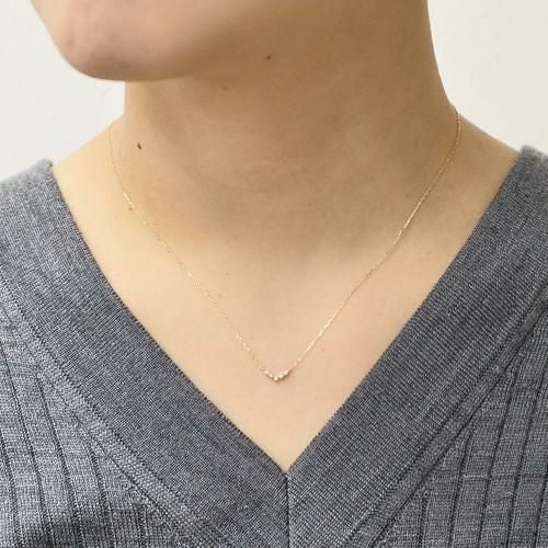 K10 YG/PG ダイヤモンド V字ライン ネックレス