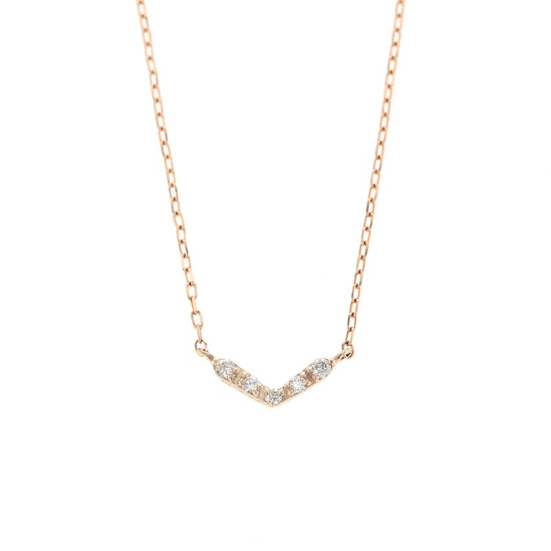 K10 YG/PG ダイヤモンド V字ライン ネックレス