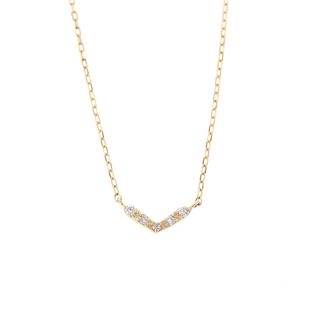 K10 YG/PG ダイヤモンド V字ライン ネックレス