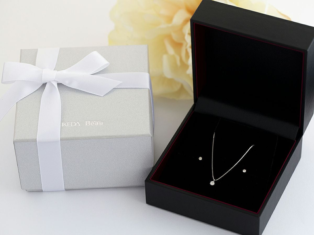 鑑定書付 プラチナ 一粒ダイヤ ネックレス ピアス セット