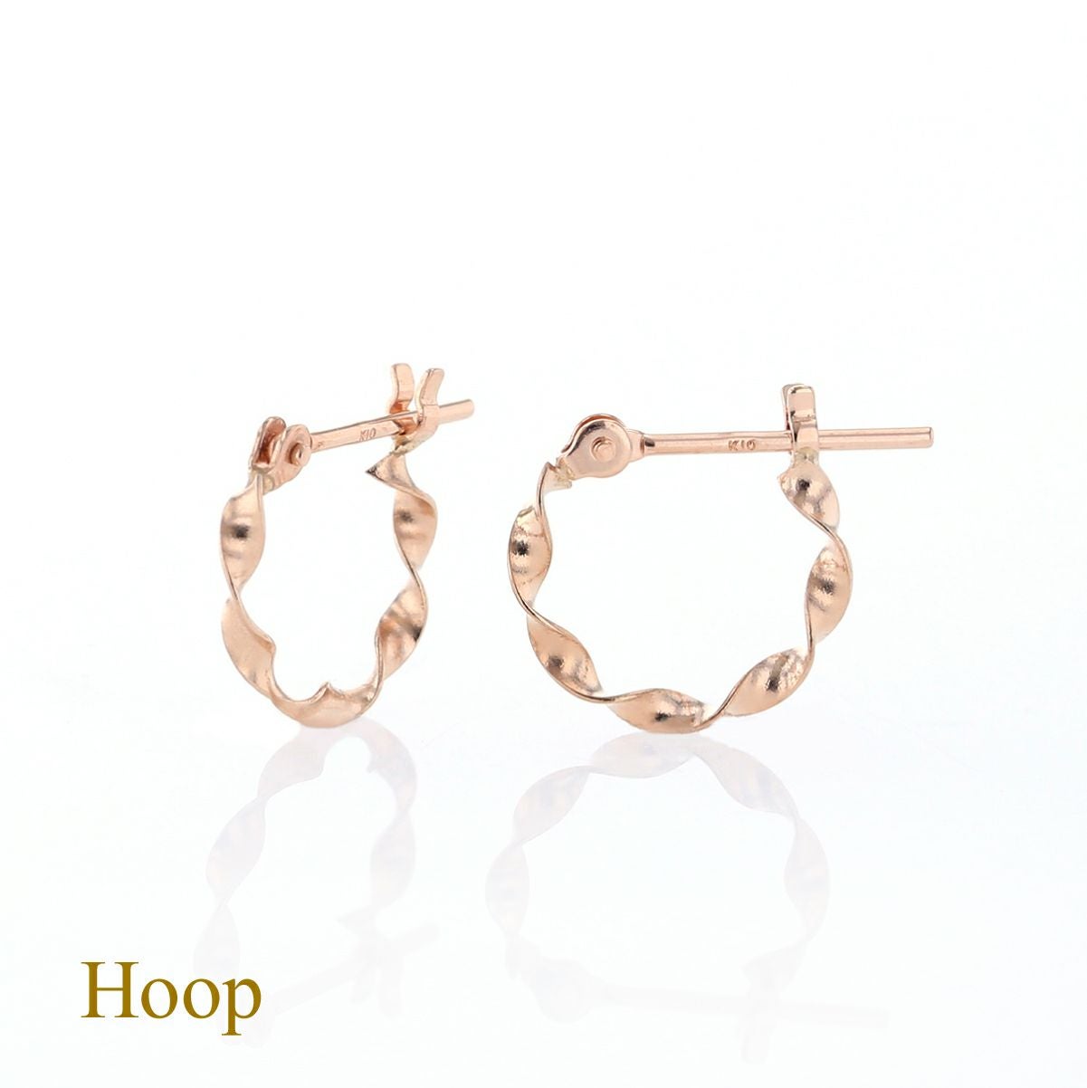K10 PG フープピアス ひねり ピアス ピンクゴールド | IKEDAジュエリー