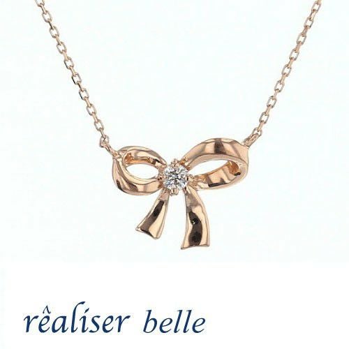 レアリゼ ベル（belle） K10 PG ダイヤモンド リボン モチーフ ネックレス