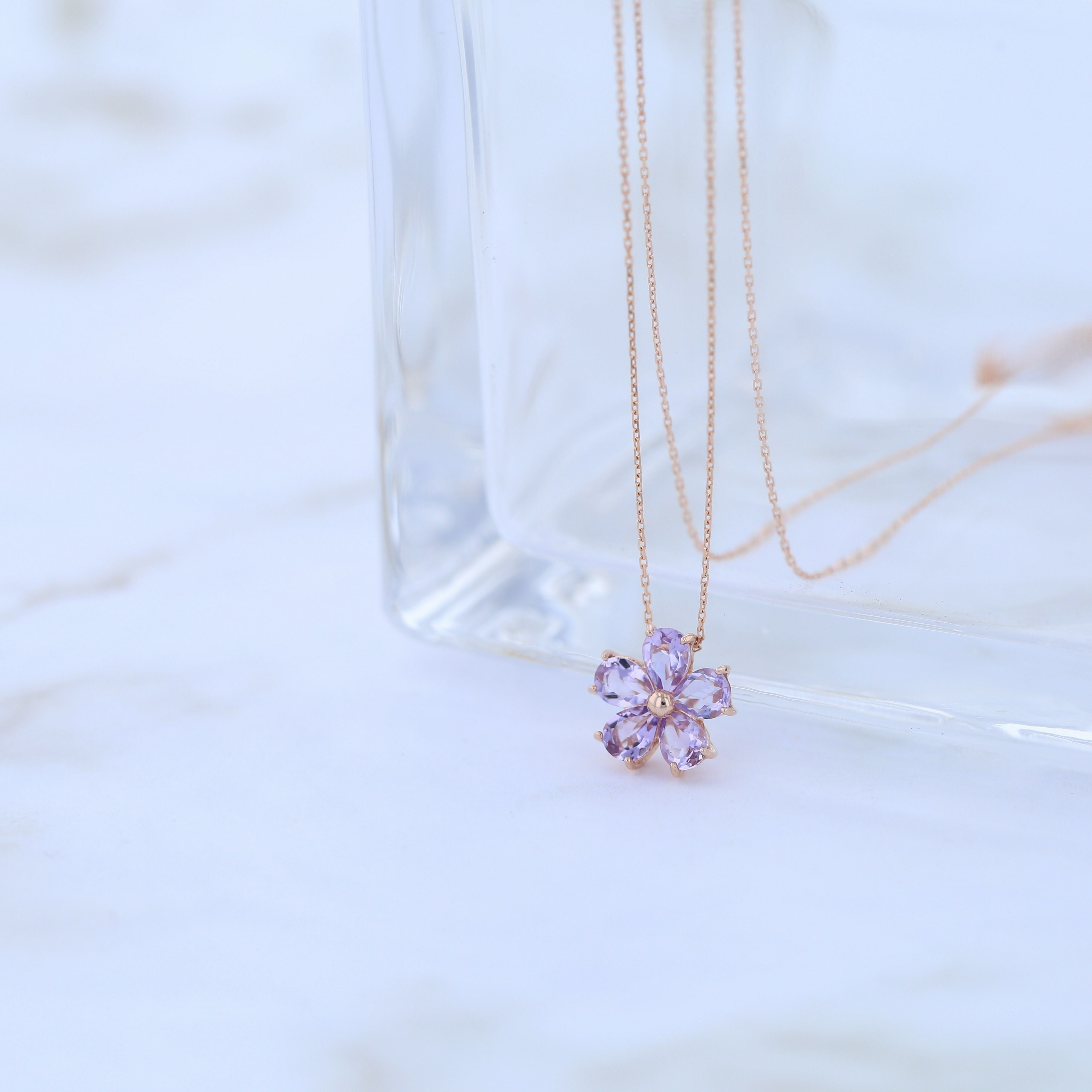 2月誕生石】K10 PG アメジスト フラワーモチーフ ネックレス | IKEDA