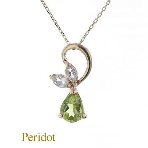K10 YG ペリドット ホワイトトパーズ ネックレス