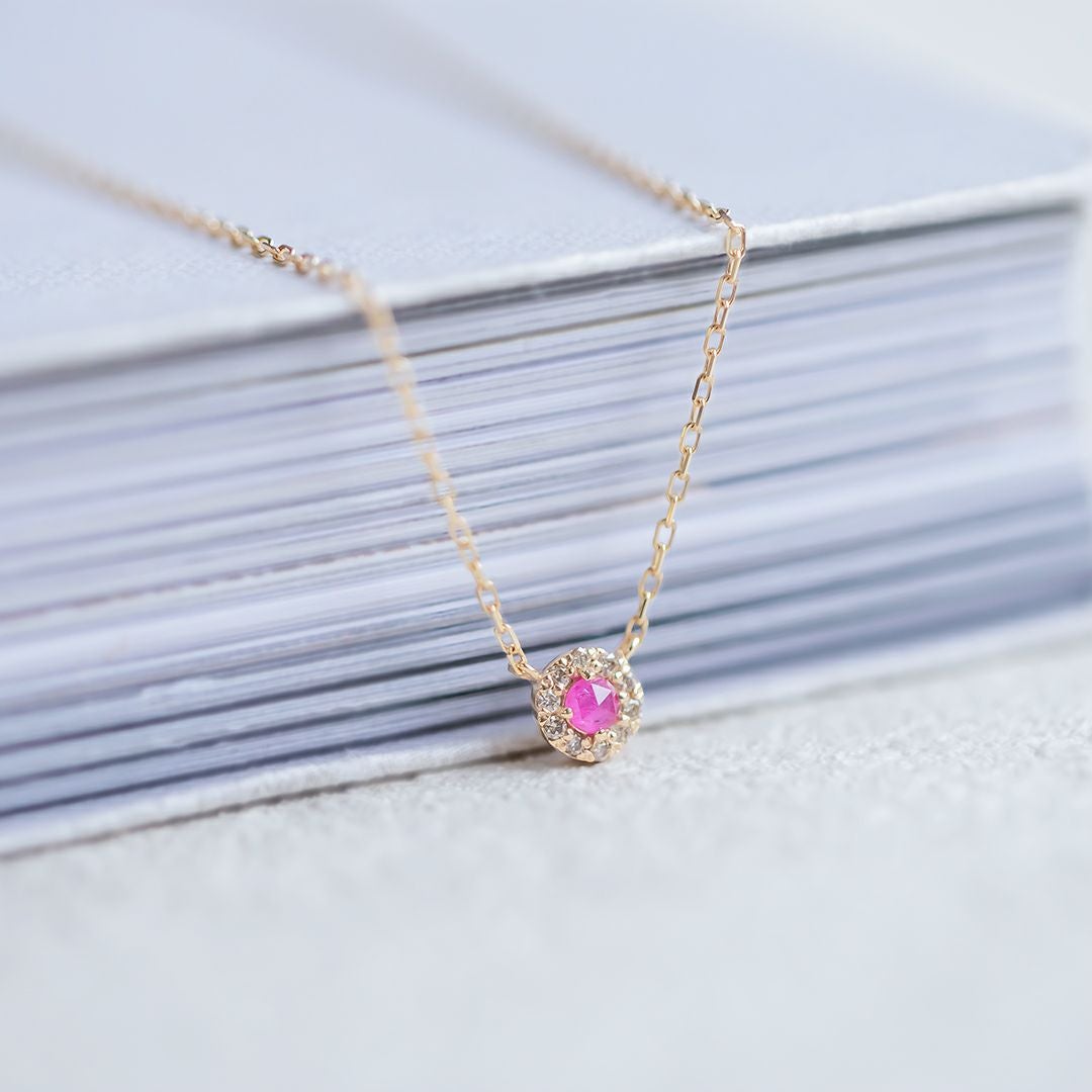 K10 YG ルビー ダイヤモンド ネックレス