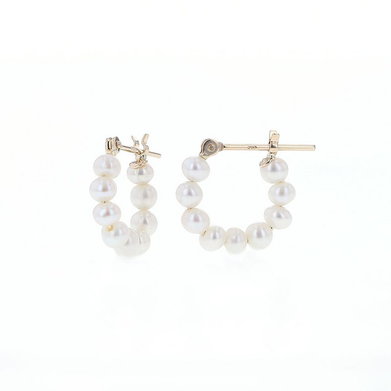 K10 YG 淡水パール フープ ピアス