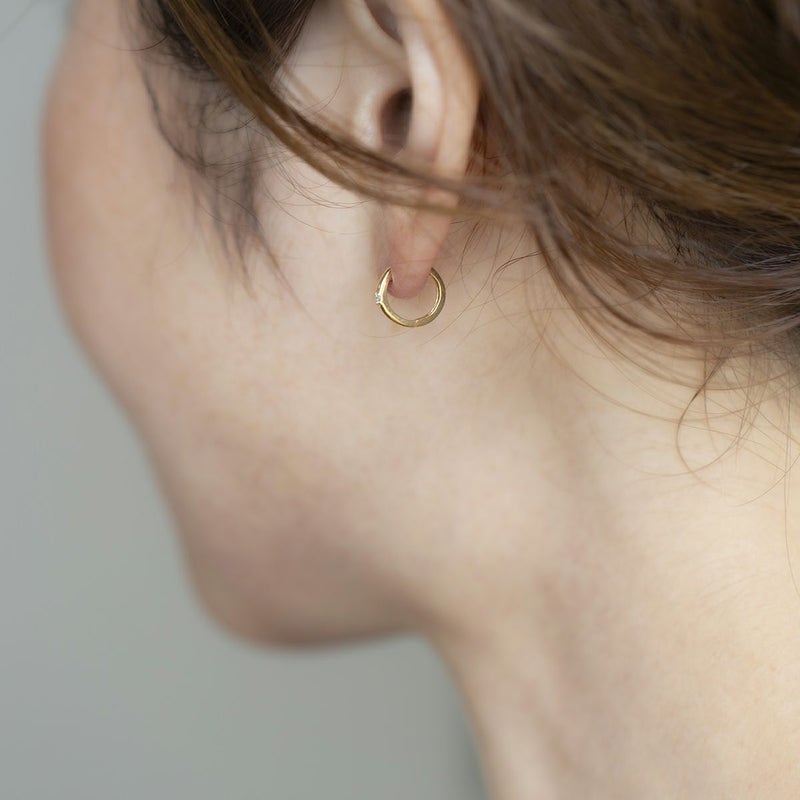 K18 YG ダイヤモンド 中折れ式 フープ ピアス