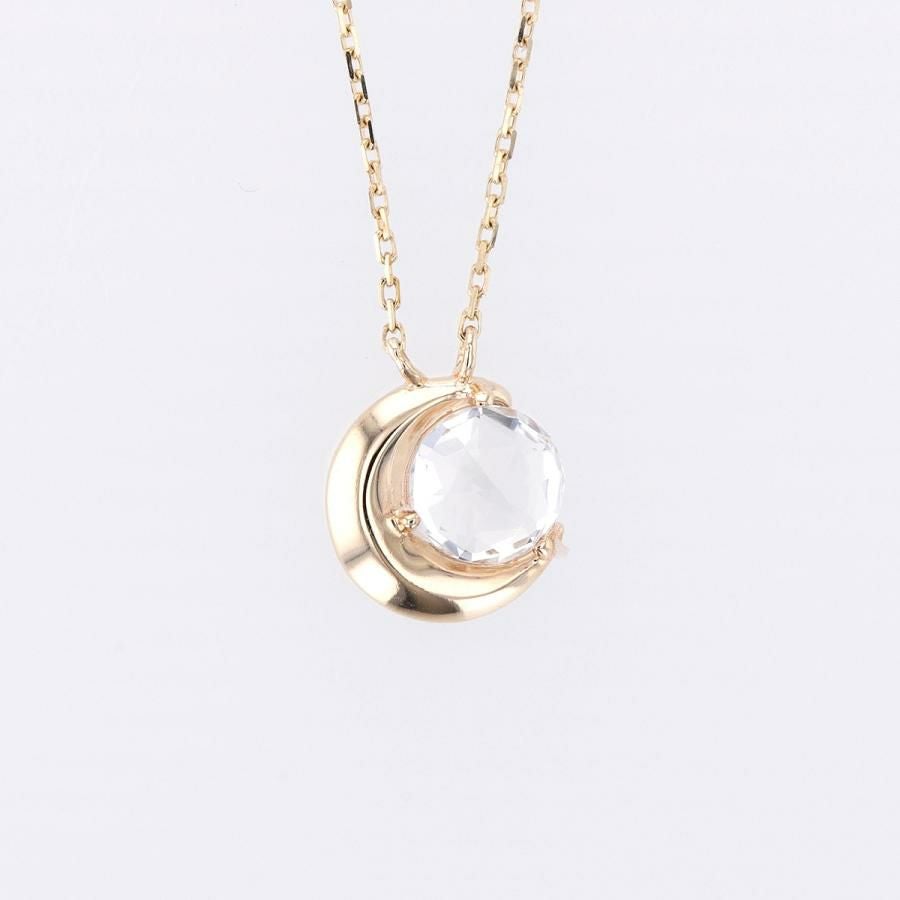 K10 YG ホワイトトパーズ ダイヤモンド ムーン ネックレス 月 ムーン イエローゴールド