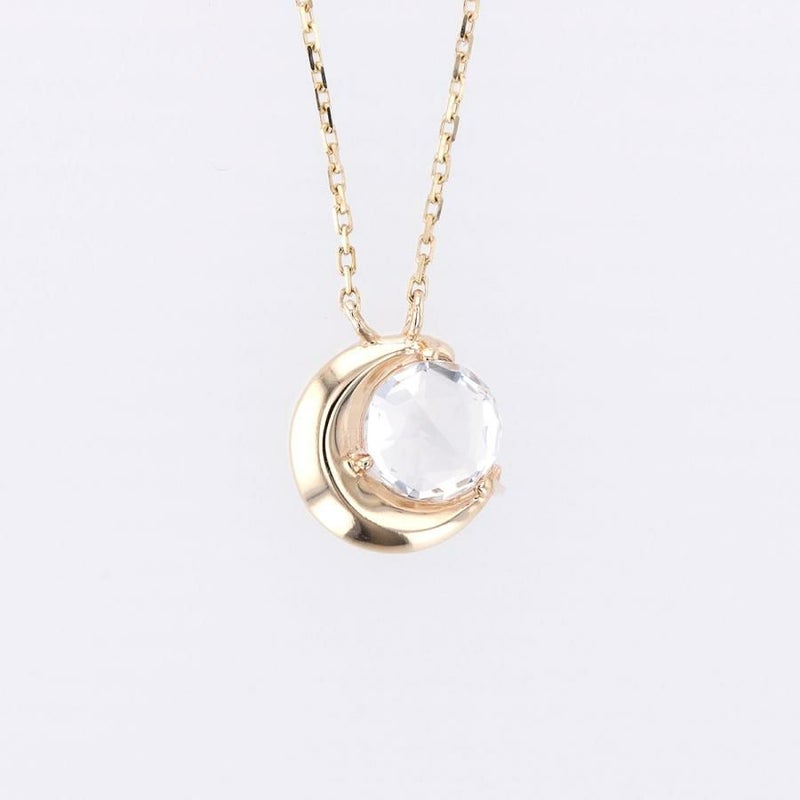 K10 YG ホワイトトパーズ ダイヤモンド ムーン ネックレス 月 ムーン イエローゴールド