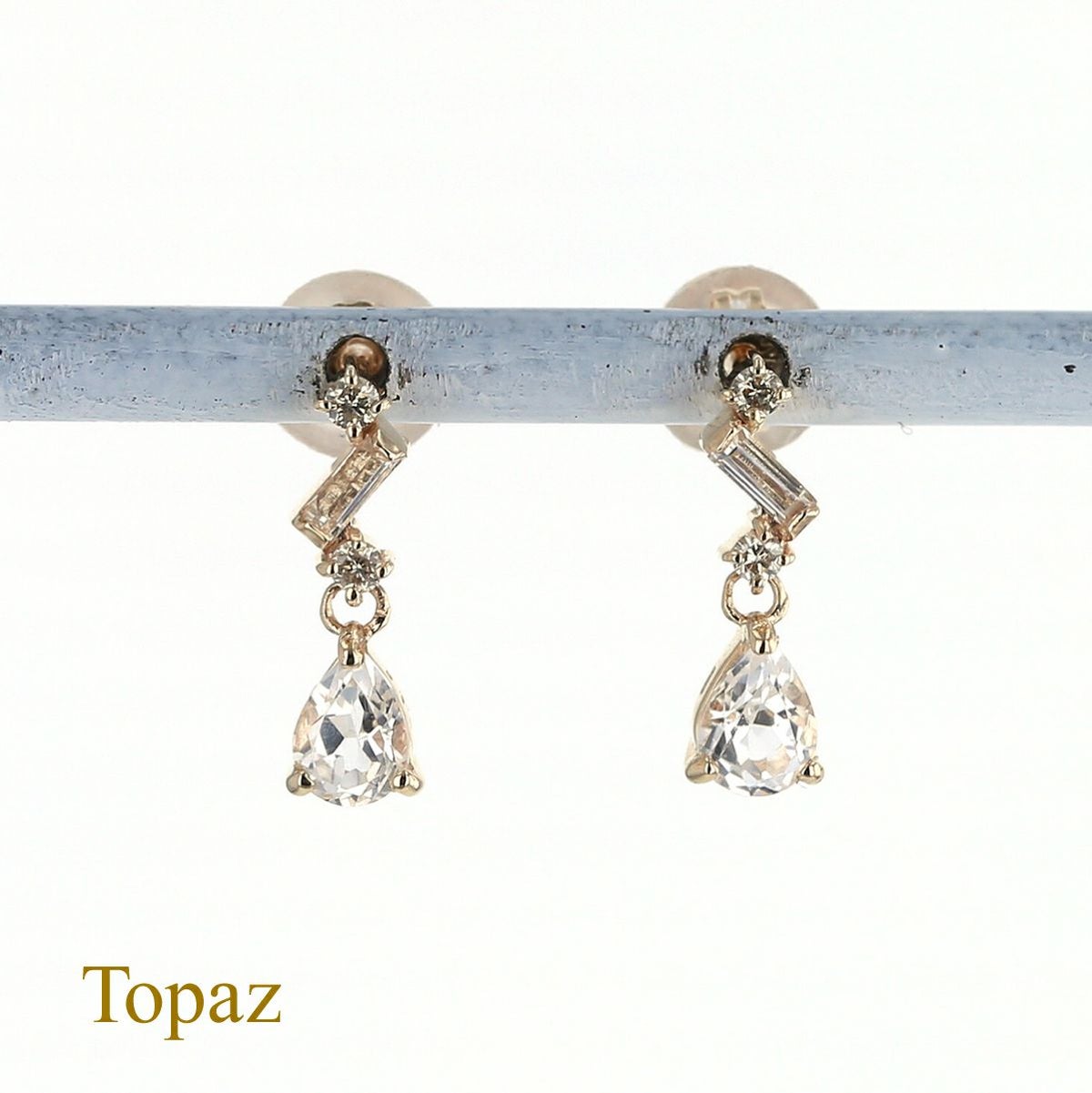 K10 YG ホワイトトパーズ ダイヤモンド ピアス イエローゴールド