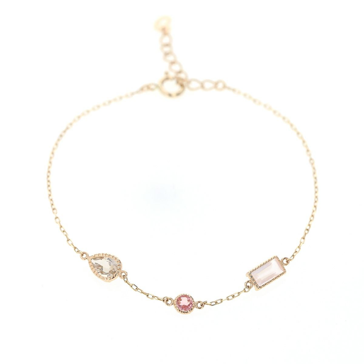 K10 YG ブレスレット カラーストーン イエローゴールド ローズクォーツ ピンクトルマリン スモーキークォーツ 10金 マルチカラー