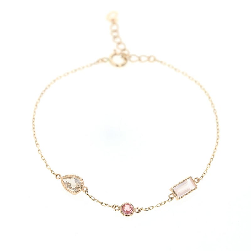 K10 YG ブレスレット カラーストーン イエローゴールド ローズクォーツ ピンクトルマリン スモーキークォーツ 10金 マルチカラー