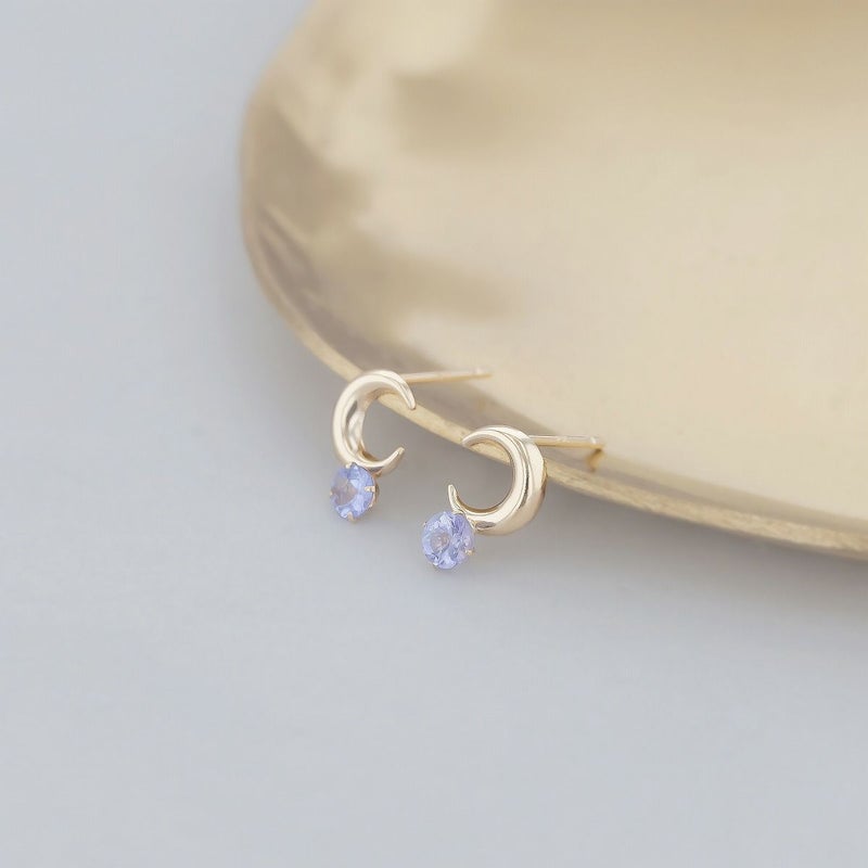 K18 YG タンザナイト ムーン ピアス