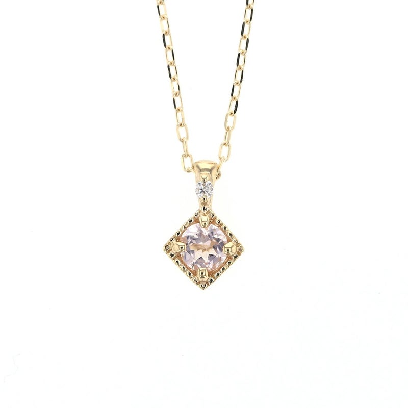 K10 YG モルガナイト ダイヤモンド ネックレス