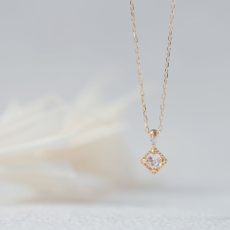 K10 YG モルガナイト ダイヤモンド ネックレス