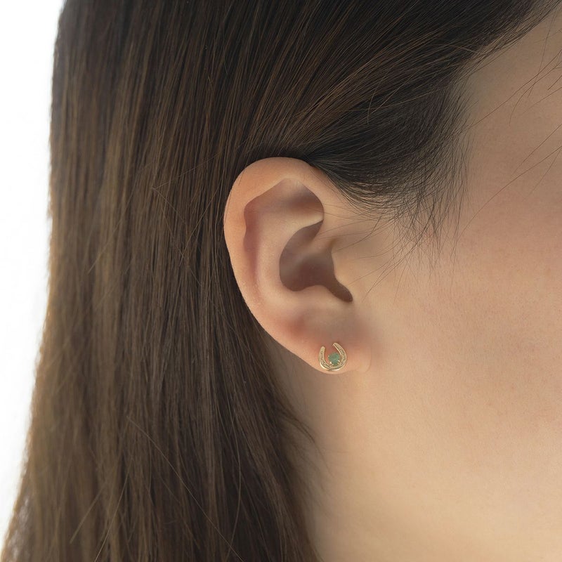 【5月誕生石】K10 YG ホースシュー 馬蹄 エメラルド ピアス