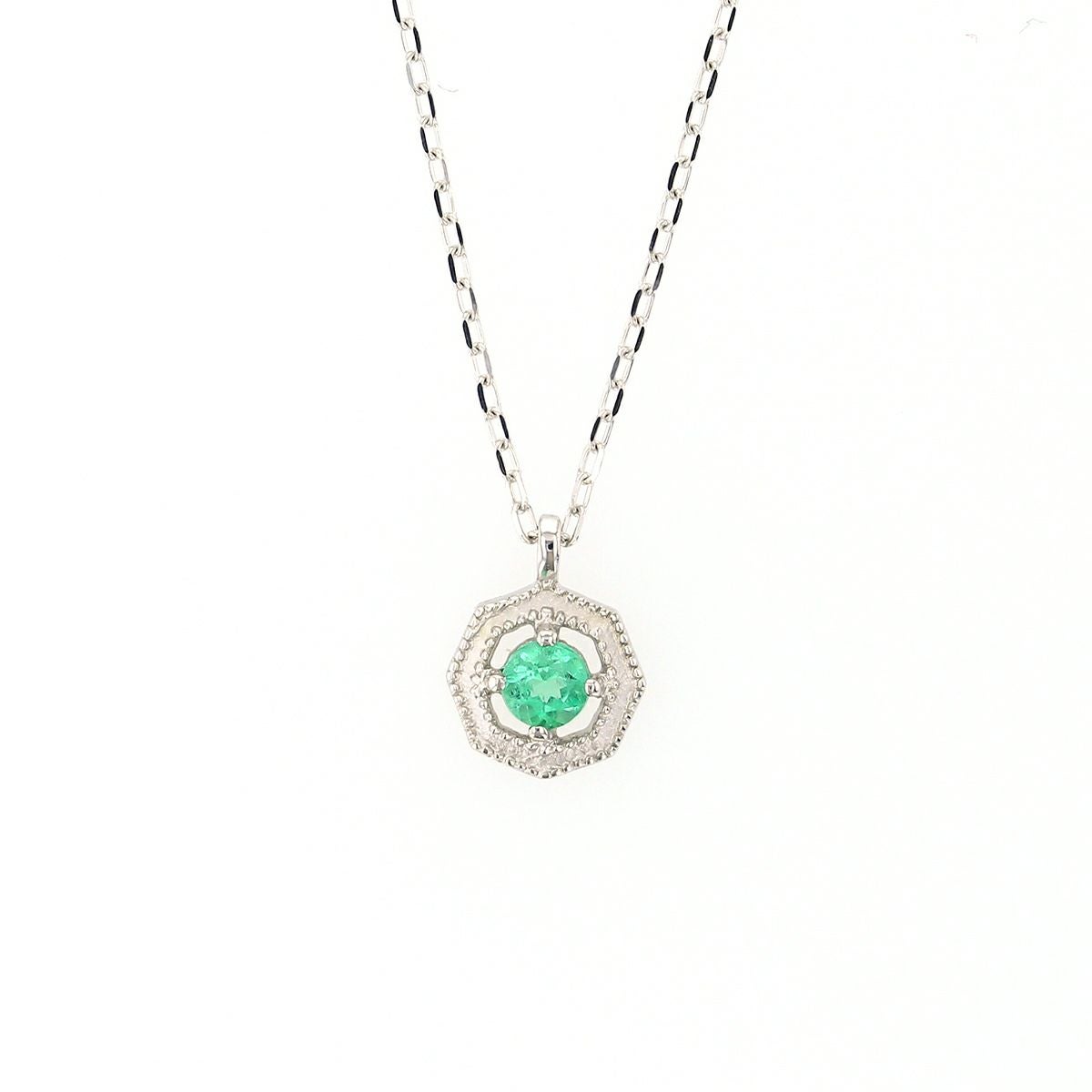 【5月誕生石】K10 WG エメラルド ネックレス