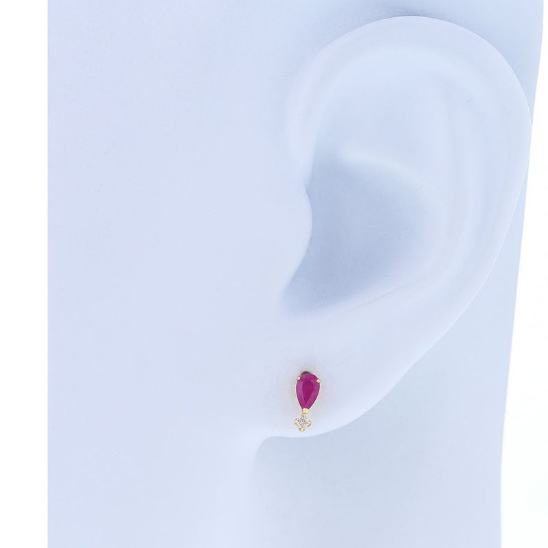 K18 YG ルビー ダイヤモンド ピアス レディース 誕生石 7月 誕生日 18金 イエローゴールド 妻 彼女 レディース 小ぶり 30代 40代 50代