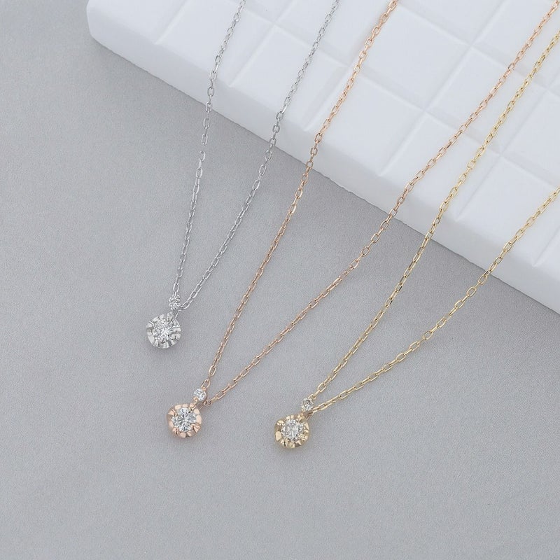 K10 PG YG WG 一粒 ダイヤモンド ネックレス