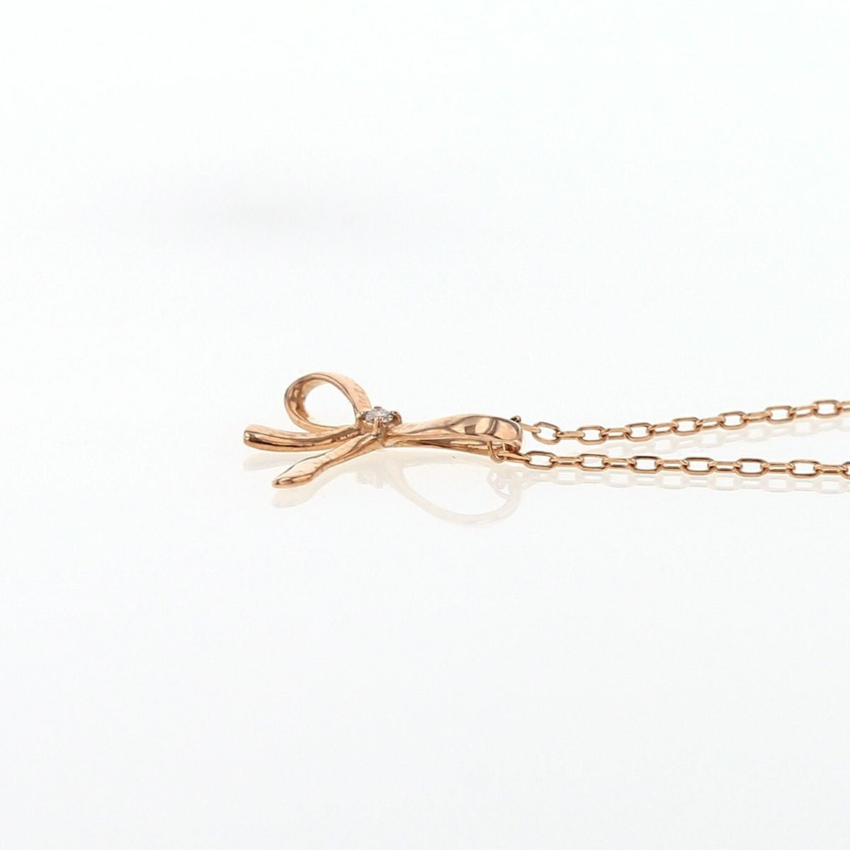 K10 PG リボン ダイヤモンド ネックレス ラッキーモチーフ かわいい ピンクゴールド 妻 彼女 レディース 誕生日プレゼント ギフト