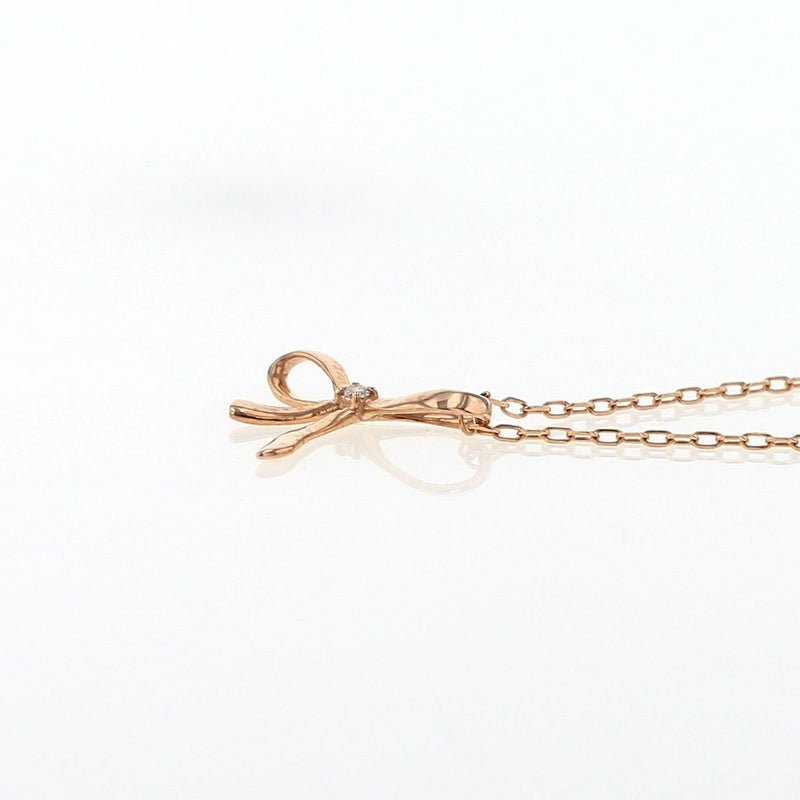 K10 PG リボン ダイヤモンド ネックレス ラッキーモチーフ かわいい ピンクゴールド 妻 彼女 レディース 誕生日プレゼント ギフト