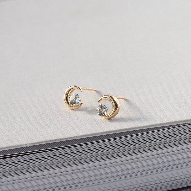 K10 YG アクアマリン 三日月 ピアス レディース 3月 誕生石 ギフト 誕生日プレゼント 20代 30代 40代 イエローゴールド ムーン 妻 彼女 可愛い