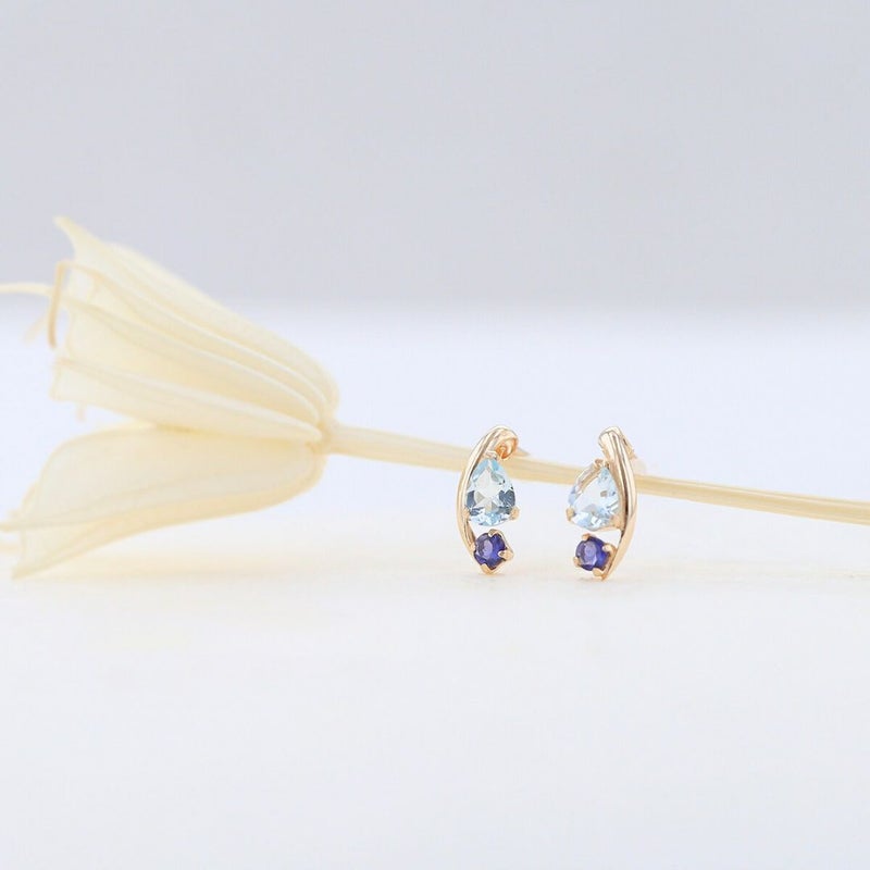 K10 YG アクアマリン アイオライト ピアス レディース 3月 3月誕生石 ギフト 誕生日プレゼント 20代 30代 40代 イエローゴールド 妻 彼女 可愛い