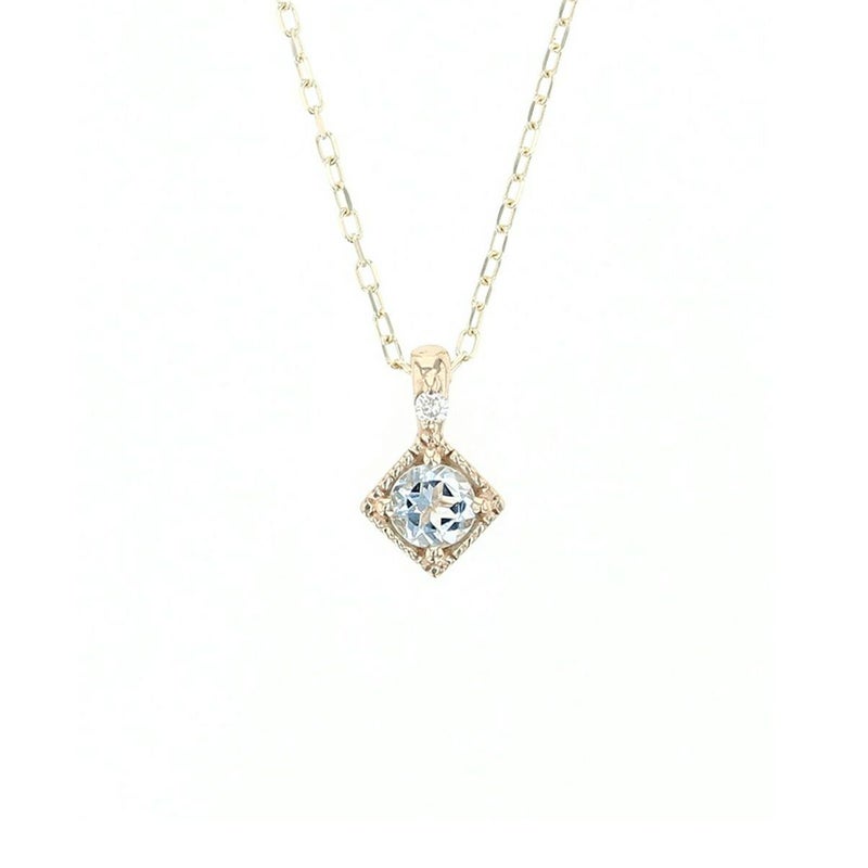 K10 YG アクアマリン ダイヤモンド ネックレス スクエア レディース 3月 誕生日プレゼント ギフト 彼女 妻 20代 30代 40代 イエローゴールド