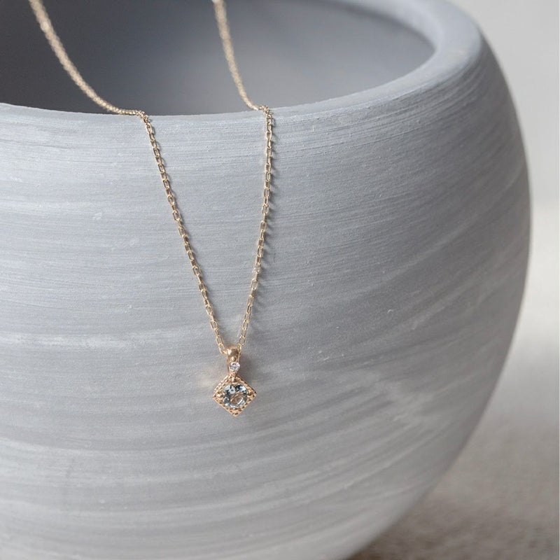 K10 YG アクアマリン ダイヤモンド ネックレス スクエア レディース 3月 誕生日プレゼント ギフト 彼女 妻 20代 30代 40代 イエローゴールド