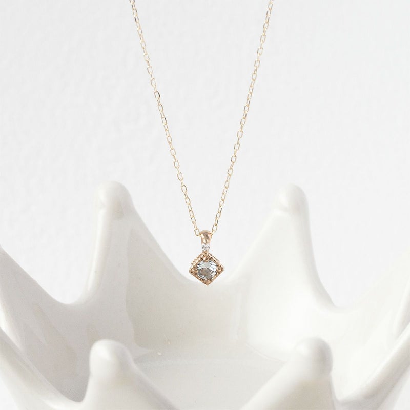 K10 YG アクアマリン ダイヤモンド ネックレス スクエア レディース 3月 誕生日プレゼント ギフト 彼女 妻 20代 30代 40代 イエローゴールド