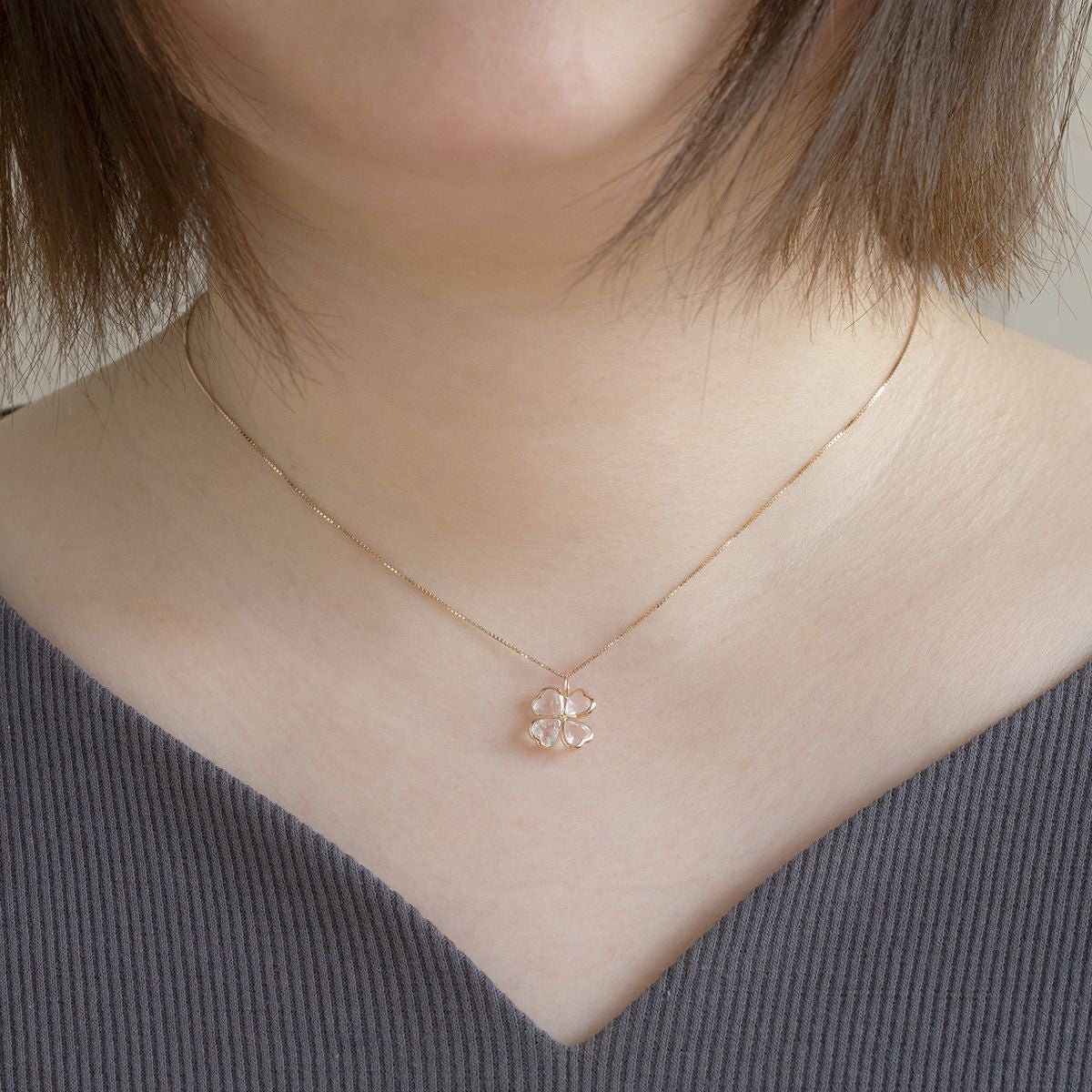 K10 PG ローズクォーツ ネックレス クローバー
