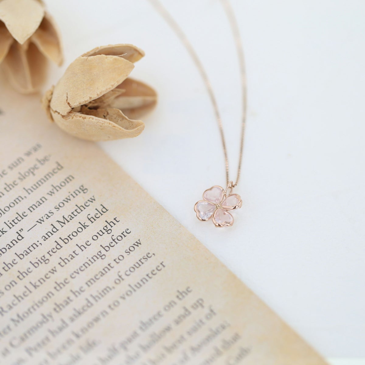 K10 PG ローズクォーツ ネックレス クローバー