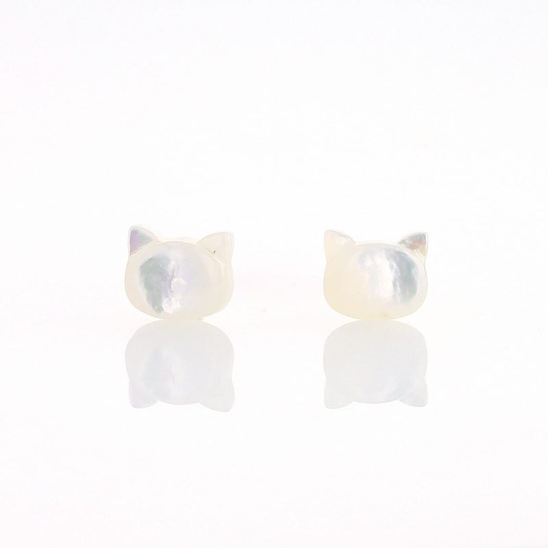 K10 YG 白蝶貝 ピアス 猫 ねこ ネコ 白猫 レディース シェル 誕生日プレゼント ギフト 10金 彼女 20代 30代 40代 イエローゴールド 天然石