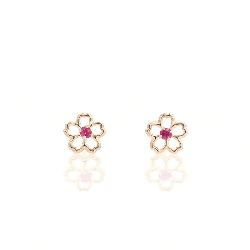 K10 PG ルビー ピアス 桜 花 レディース 誕生石 7月 誕生日 10金 ピンクゴールド 妻 彼女 レディース 小ぶり ギフト 誕生日プレゼント